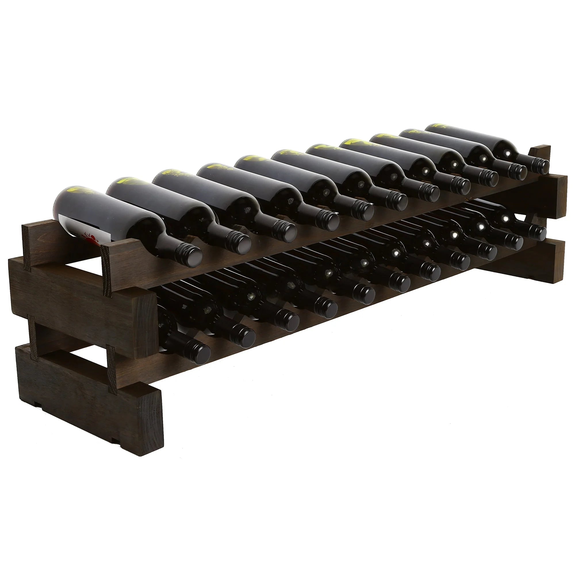 11 Bottle Wide Dark Stain Wine Rack