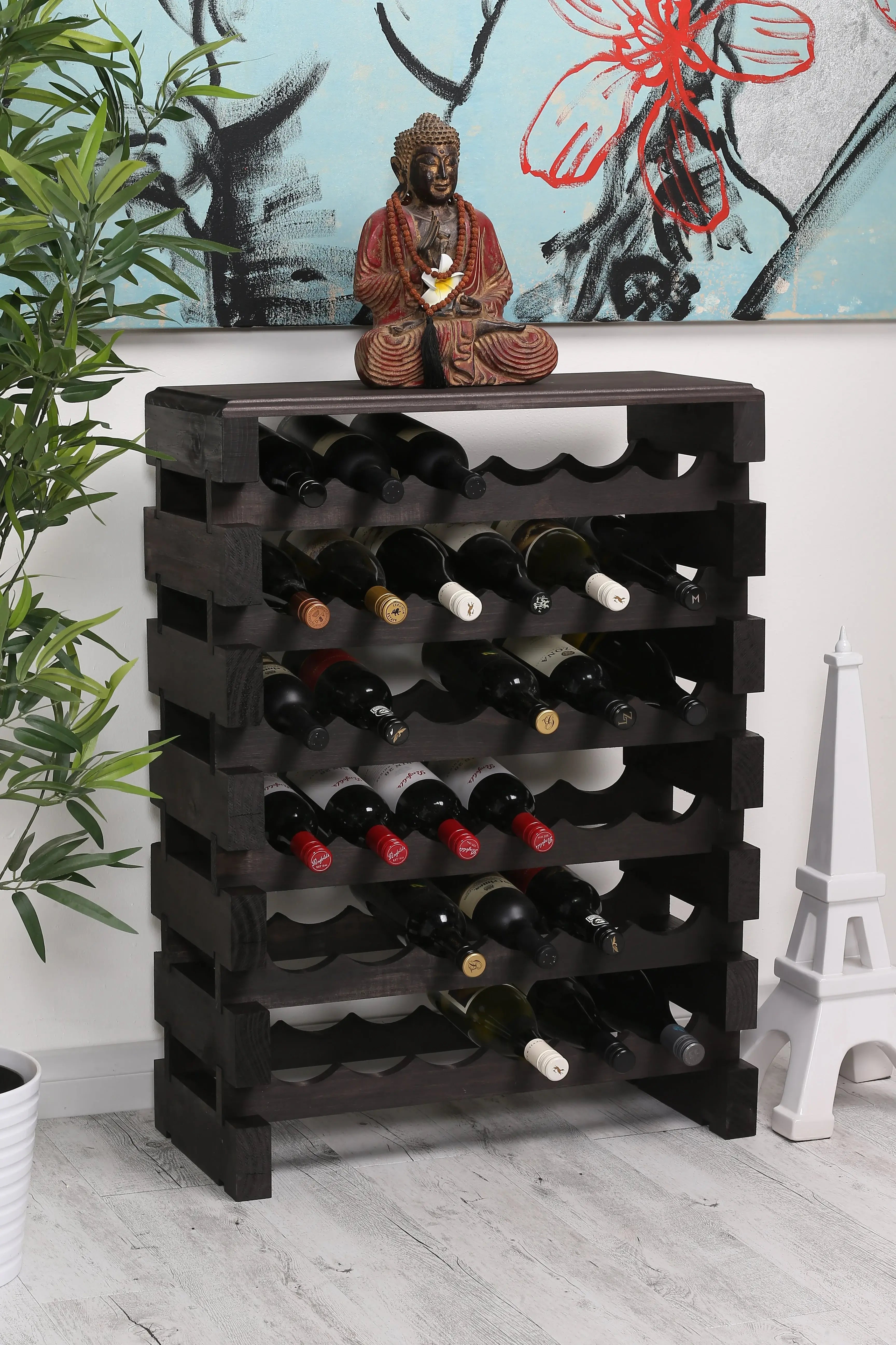 Stackable Wooden Wine Storage Dark Stain Wood